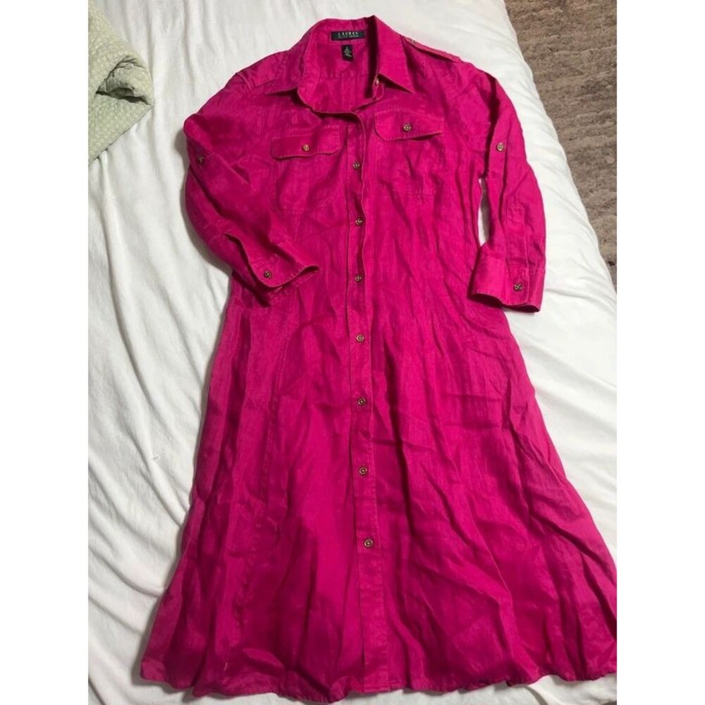 Womenโs dress Lauren Ralph Lauren size small pink 100% linen maxi natural
